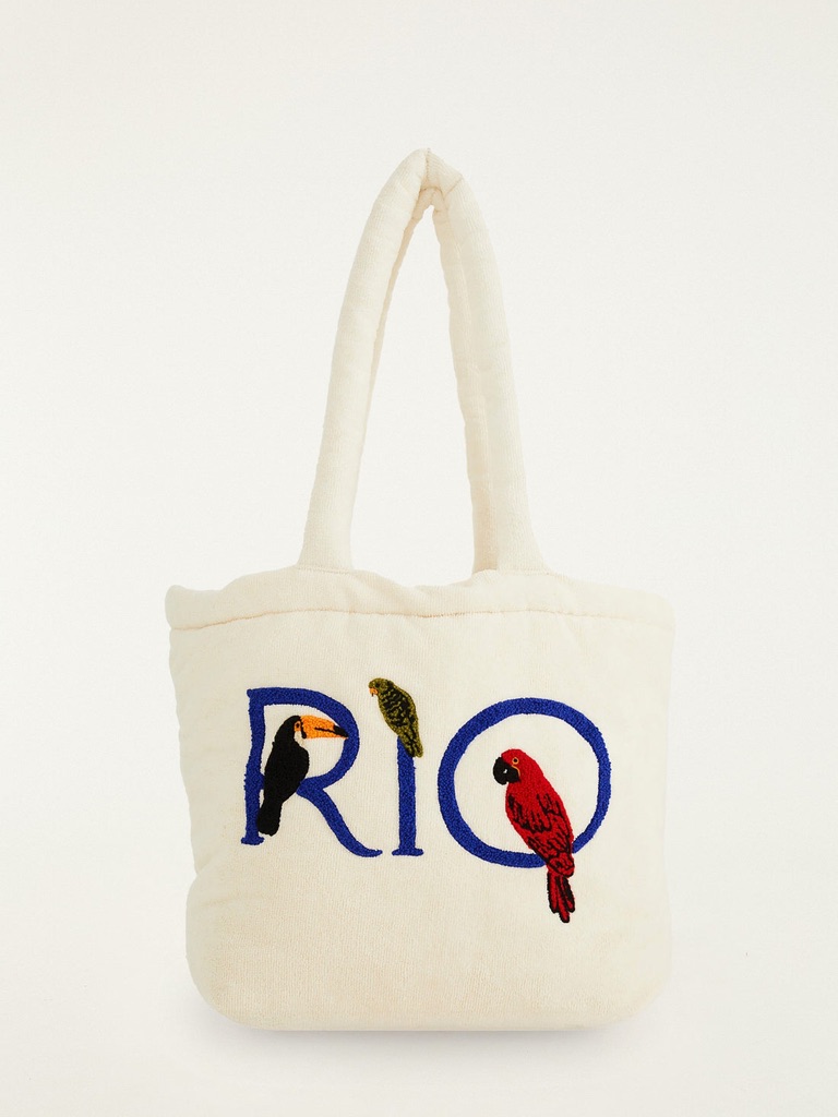 Farm Rio Off-White Embroidered Rio Cotton Terrycloth Tote Bag Nwt